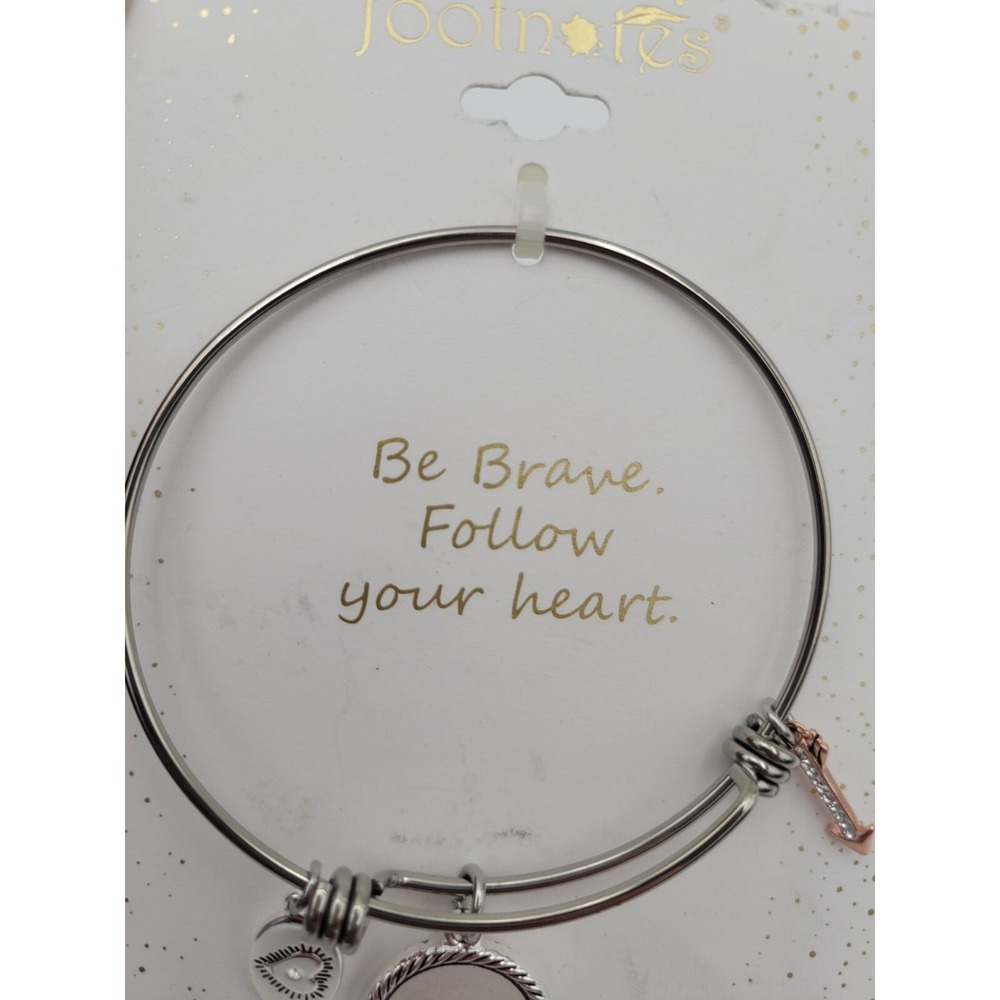 LA Rocks Footnotes Charm Bracelet Be Brave Follow Your Heart Silver Tone - Picture 2 of 5